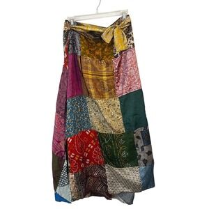 Patchwork Silk patchwork Wrap Skirt GreaterGood Boho Maxi Colorful One Size L‎